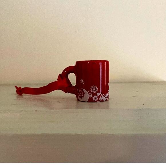 Caribou Coffee Ornament Mini Mug 2006 White Leaping Caribou and Snowflakes - Picture 4 of 5